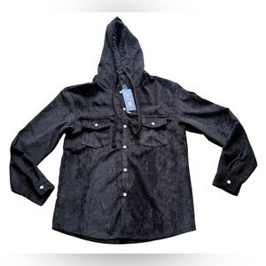 Romwe Black black  hooded Button Up Shirt Jacket Shacket Sz M  full button